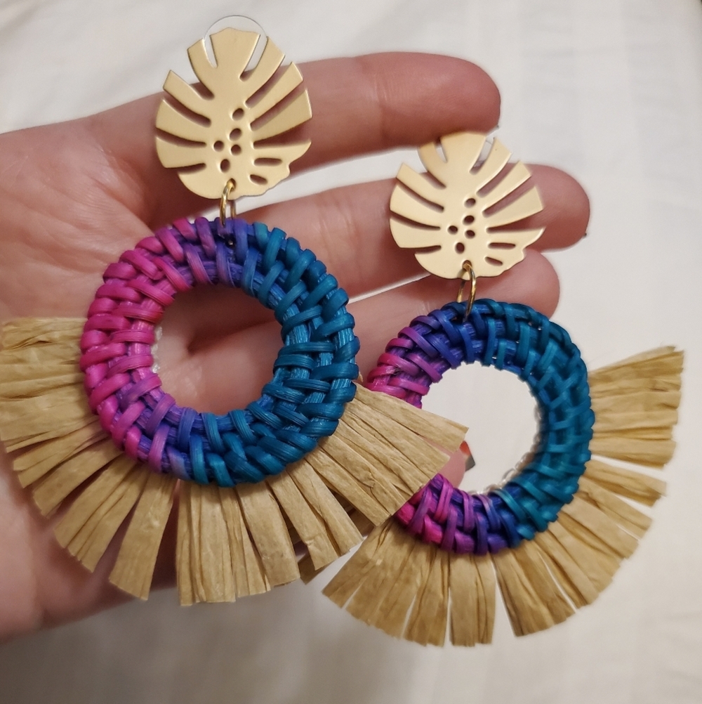 New Tropical Leaf w/Raffia & Woven Rattan … - Picture 7 of 9